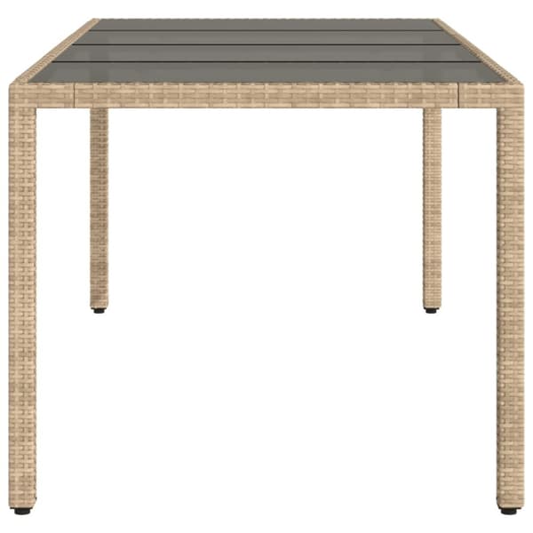 vidaXL havebord med glastop 190x90x75 cm polyrattan beige