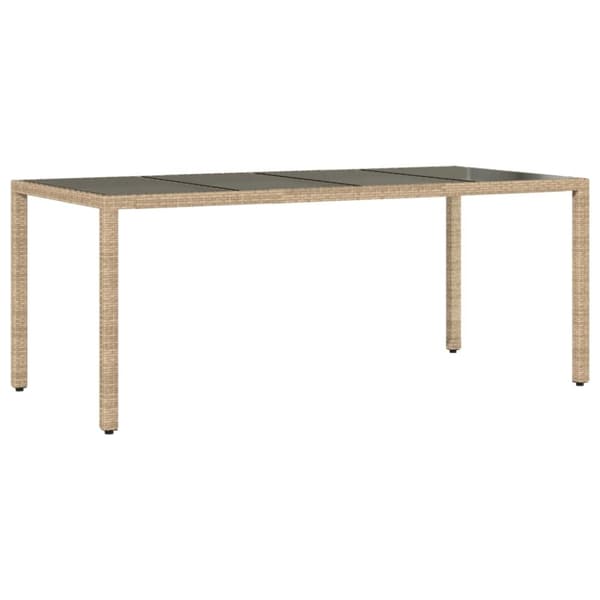 vidaXL havebord med glastop 190x90x75 cm polyrattan beige
