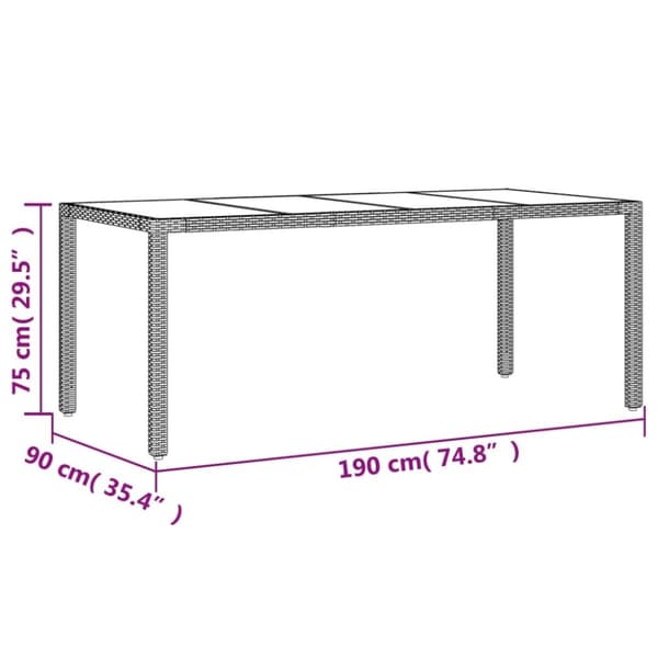 vidaXL havebord med glastop 190x90x75 cm polyrattan beige