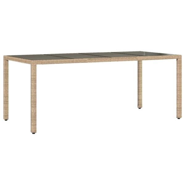 vidaXL havebord med glastop 190x90x75 cm polyrattan beige