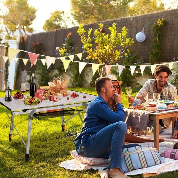 XMTECH fällbart campingbord i aluminium, ställbart picknickbord i höjdled, trädgårdsbord med bärväska, silver