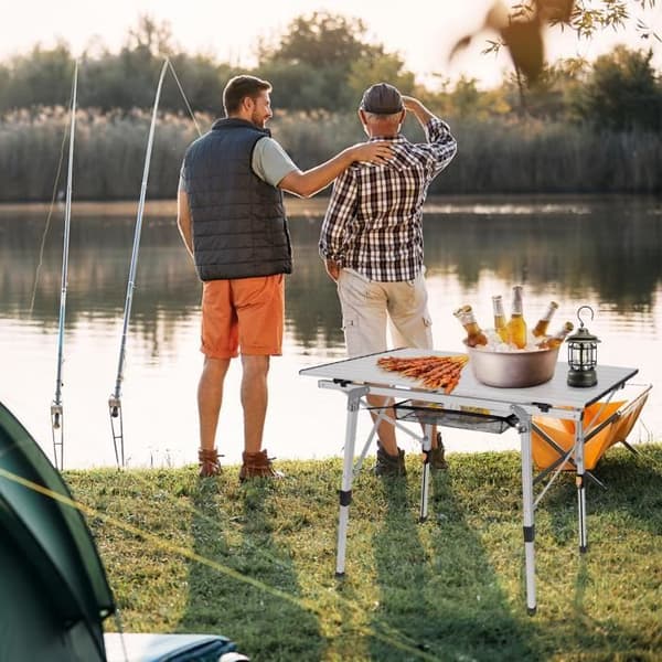 XMTECH fällbart campingbord i aluminium, ställbart picknickbord i höjdled, trädgårdsbord med bärväska, silver