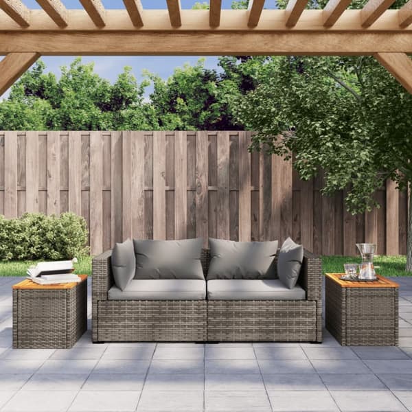 havesideborde 2 stk. 55x34x37 cm polyrattan og massivt træ grå