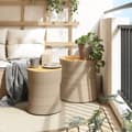 Pikkukuva 3 / 10: Sivupöydät 2 kpl puinen pöytälevy beige polyrottinki