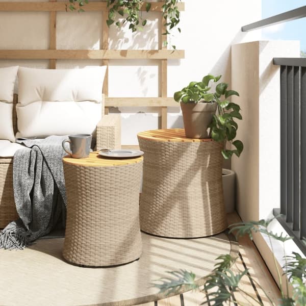 Sivupöydät 2 kpl puinen pöytälevy beige polyrottinki