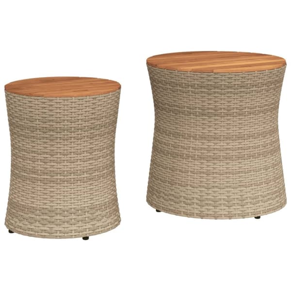 Sivupöydät 2 kpl puinen pöytälevy beige polyrottinki