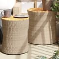 Pikkukuva 1 / 10: Sivupöydät 2 kpl puinen pöytälevy beige polyrottinki