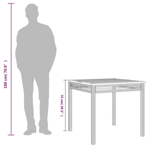 havebord 80x80x75 cm polyrattan og akacietræ sort