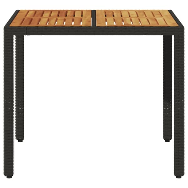 havebord med akacietop 90x90x75 cm polyrattan sort