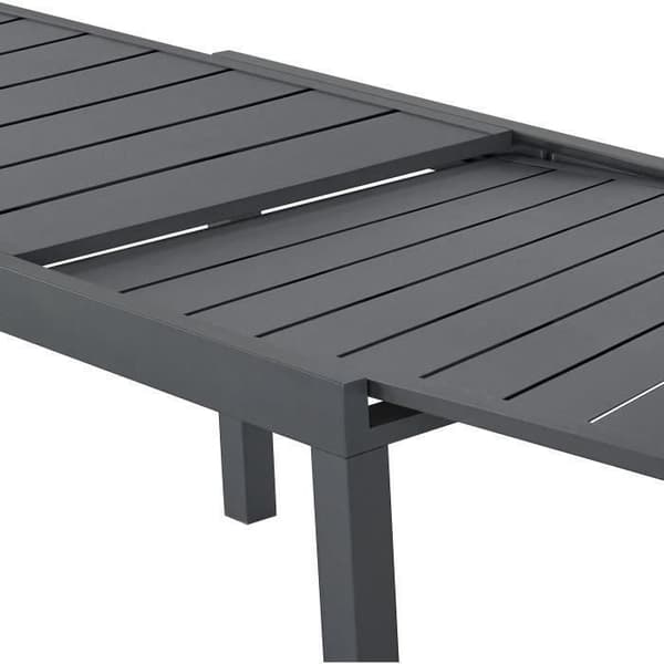 Rektangulärt utdragbart trädgårdsbord för 6 till 10 personer - Aluminiumstruktur - L 135-270 x D 90 x H 75 cm - Mörkgrå