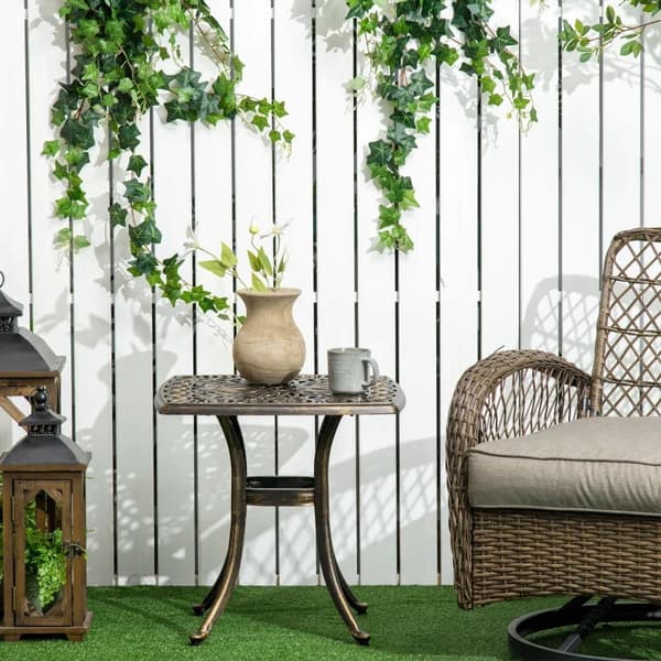Rootz Havebord - Dekorativt vintage design med hul til paraply - Sofabord - Støbt aluminium - Bronze - 54 x 54 x 52,5 cm