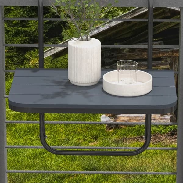 Rootz Hängbord Balkong - Trädgårdsbord - Fällbart - Höjdjusterbar - Aluminiumstomme - Plastbordsskiva - Träeffekt - Svart - 60cm x 40cm x 64cm