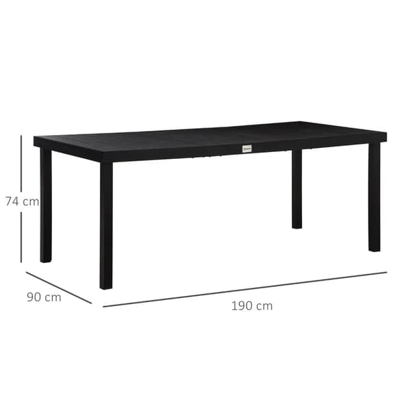 Rootz Trädgårdsbord - Utomhusbord - Loungebord - Väderbeständig - Aluminium - Plast - Svart - 190L x 90W x 74H cm