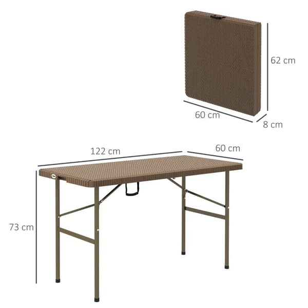 Rootz puutarhapöytä - Taitettava ulkopöytä - Puutarha taitettava pöytä - PE-rottinki - ruskea + musta - 122 x 60 x 73 cm