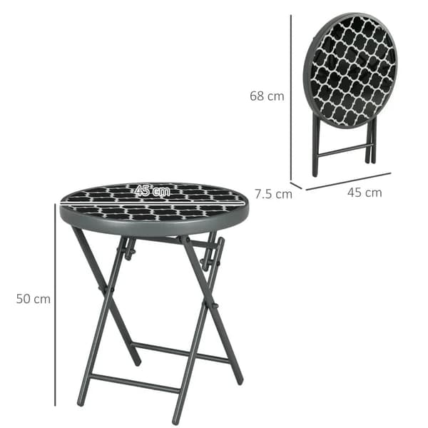 Rootz Havebord - Foldebord - Haveklapbord - Rundt - Vejrbestandigt - Sammenklappeligt - Sort - Ø45 x 50 cm