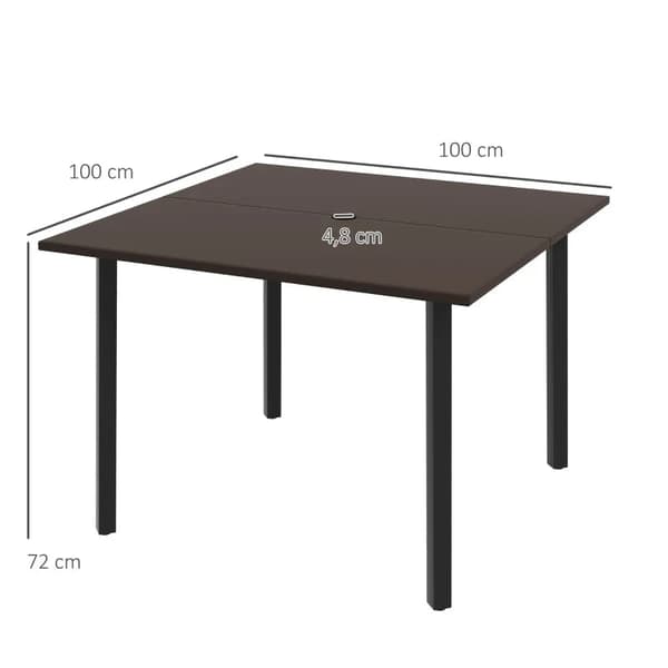 Rootz Outdoor ruokapöytä - Sateenvarjoreikä - Puutarhapöydät - Metallirunko - Teräs - Ruskea - Musta - 100L x 100W x 72K cm