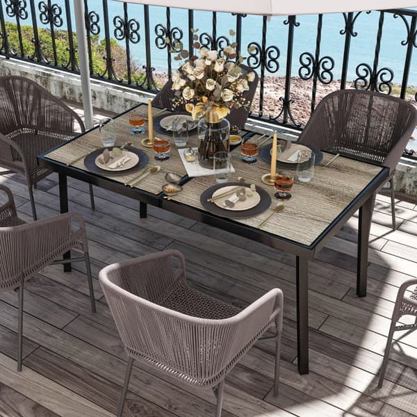 Rootz Havebord - Terrassebord - Udendørsbord til 6 personer - Trælook - Metalstel - Vejrbestandig - Grå - 145 x 85 x 72 cm