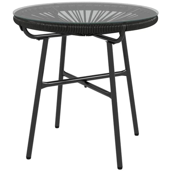 Rootz Havebord - Boho Style - Udendørs sidebord - PE Rattan - Hærdet glas - Vejrbestandig - Sort - 50cm x 50cm x 50cm
