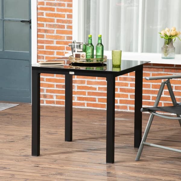 Rootz Garden Table - Ulkopöytä - Outdoor Lounge Pöytä - Säänkestävä - Karkaistu lasi - Musta - 80 x 80 x 74 cm