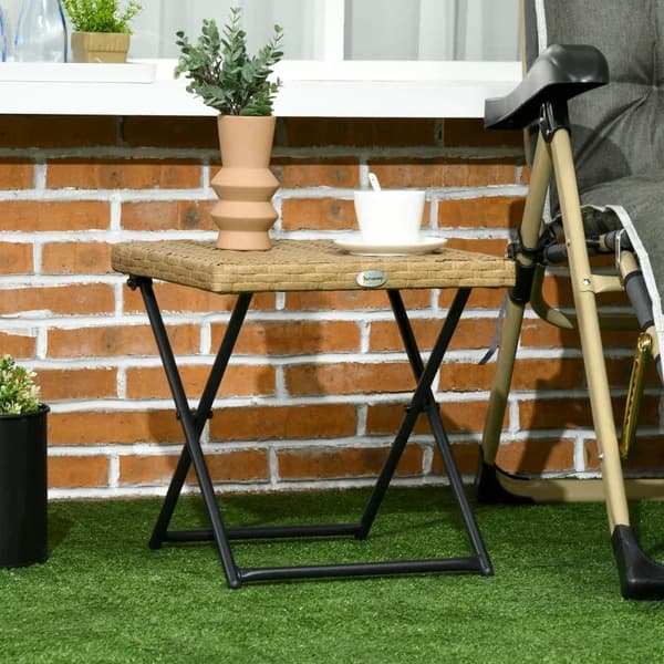 Rootz Trädgårdsbord - Polyrattan Balkongbord - Vikbart - Stålstomme - Lätt att rengöra - Polyrattan - Naturlig - 40x40x40 cm