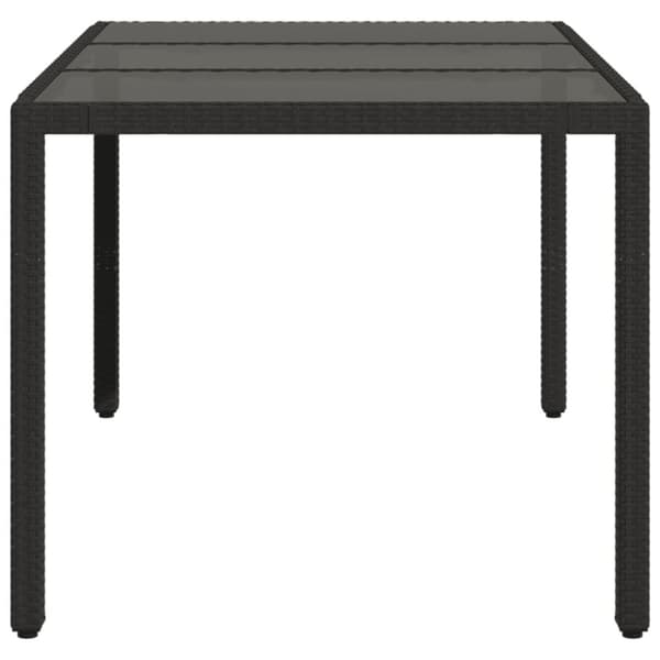 vidaXL havebord med glastop 150x90x75 cm polyrattan sort