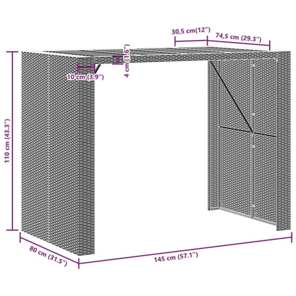 vidaXL havebord med akacietop 145x80x110 cm polyrattan sort
