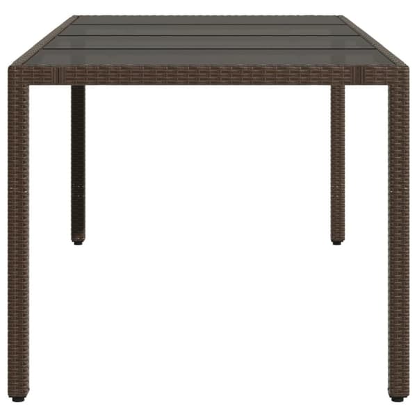 vidaXL havebord med glastop 190x90x75 cm polyrattan brun