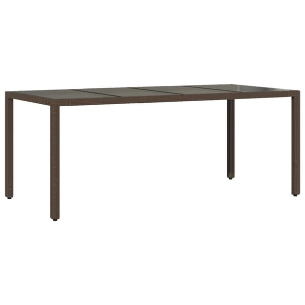 vidaXL havebord med glastop 190x90x75 cm polyrattan brun