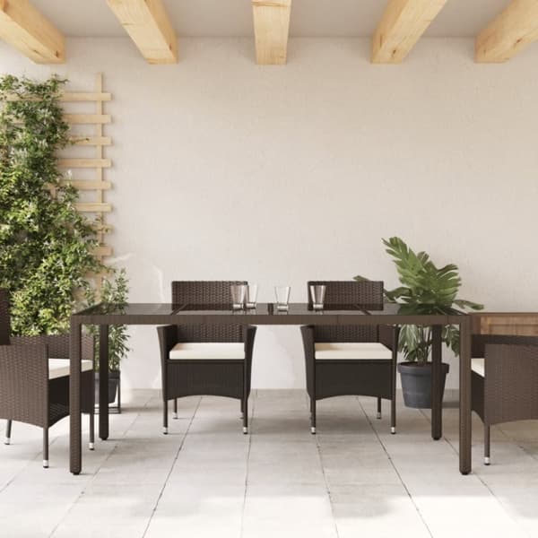 vidaXL havebord med glastop 190x90x75 cm polyrattan brun