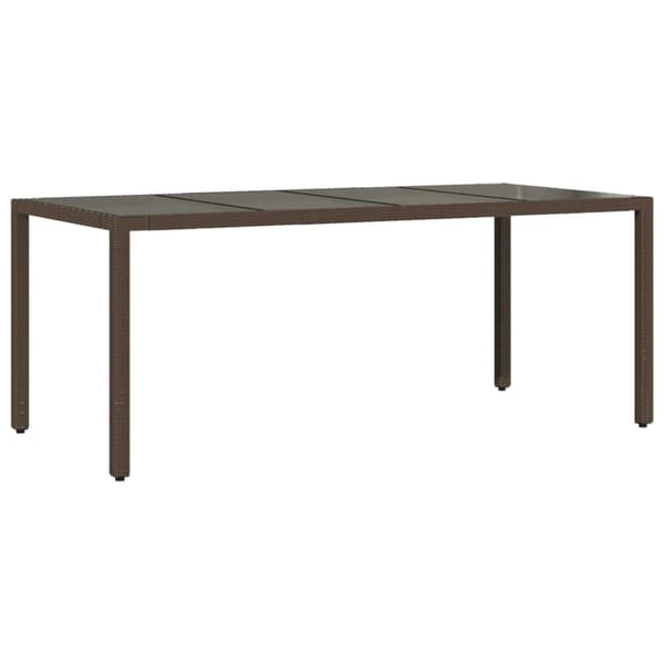 vidaXL havebord med glastop 190x90x75 cm polyrattan brun