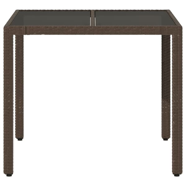 vidaXL havebord med glastop 90x90x75 cm polyrattan brun