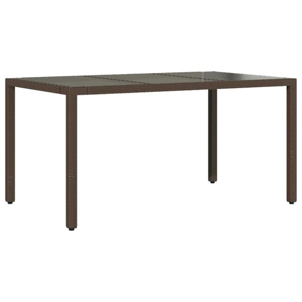 vidaXL havebord med glastop 150x90x75 cm polyrattan brun