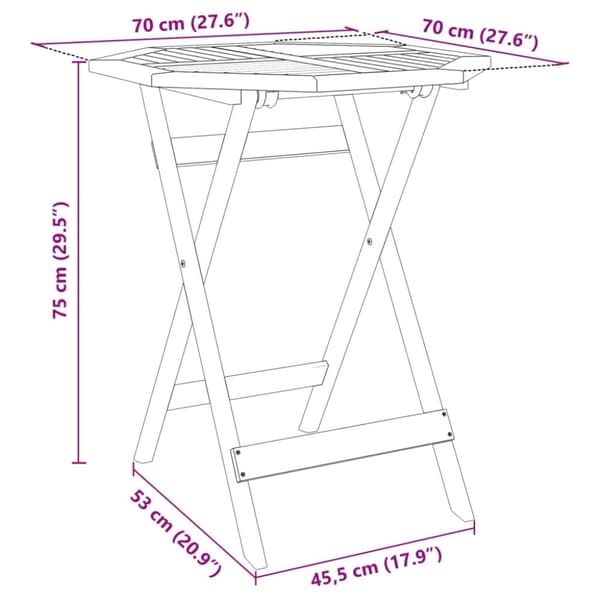 vidaXL foldbart havebord Ø70x75 cm massivt akacietræ