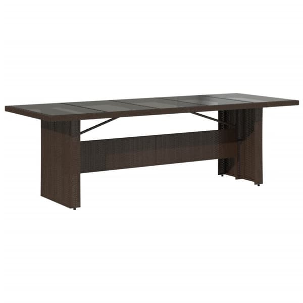 vidaXL Trädgårdsbord med glasskiva brun 240x90x75 cm konstrotting