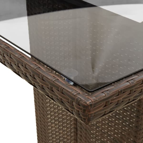 vidaXL Trädgårdsbord med glasskiva brun 240x90x75 cm konstrotting