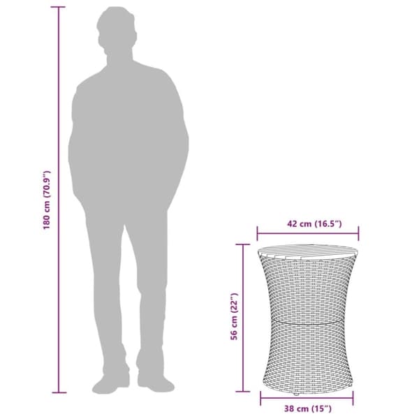 vidaXL sidebord trommeformet polyrattan og massivt træ beige