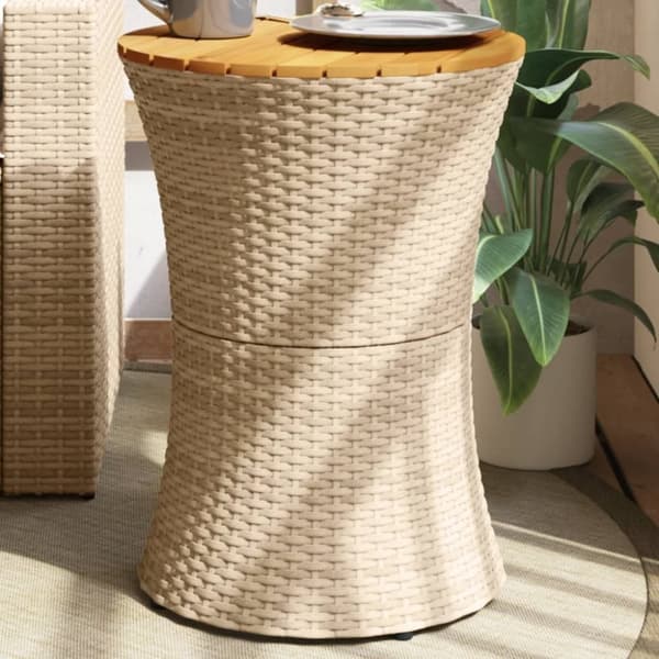 vidaXL sidebord trommeformet polyrattan og massivt træ beige