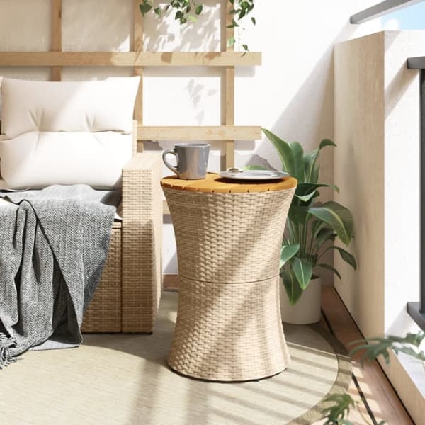 vidaXL sidebord trommeformet polyrattan og massivt træ beige