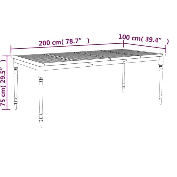 vidaXL Batavia pöytä 200x100x75 cm täysi tiikki