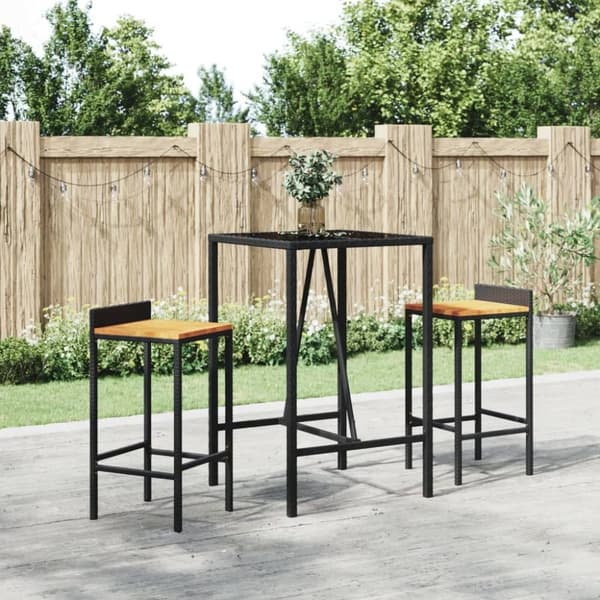 vidaXL barbord med glasplade 70x70x110 cm polyrattan sort