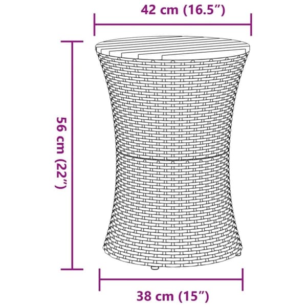 vidaXL Sidebord for hage trommeformet svart polyrotting og heltre