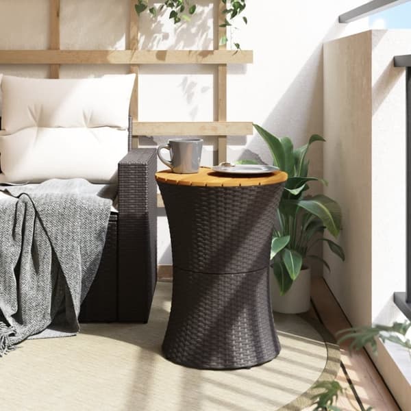 vidaXL Sidebord for hage trommeformet svart polyrotting og heltre