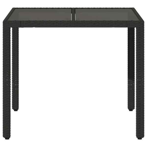 vidaXL Trädgårdsbord med glasskiva svart 90x90x75 cm konstrotting