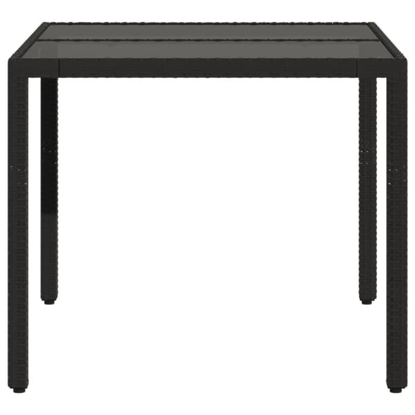 vidaXL Trädgårdsbord med glasskiva svart 90x90x75 cm konstrotting