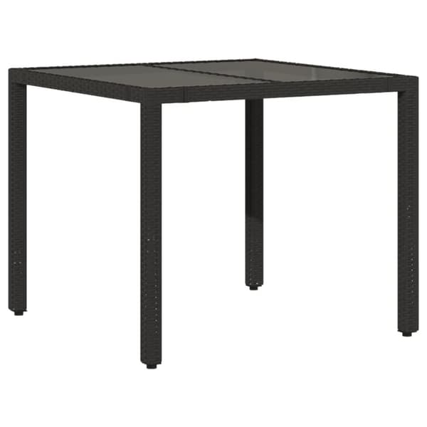 vidaXL Trädgårdsbord med glasskiva svart 90x90x75 cm konstrotting