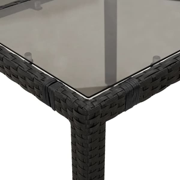 vidaXL Trädgårdsbord med glasskiva svart 90x90x75 cm konstrotting