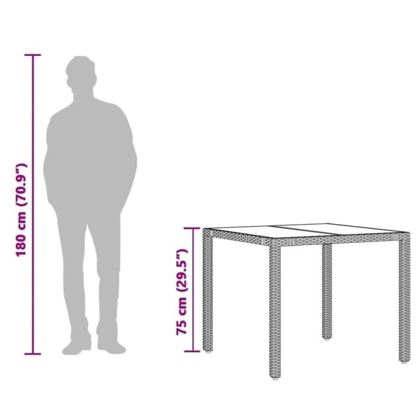 vidaXL Trädgårdsbord med glasskiva svart 90x90x75 cm konstrotting