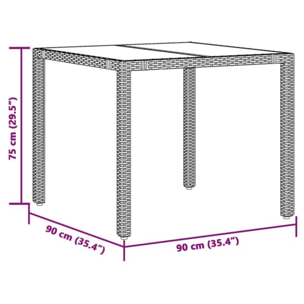 vidaXL Trädgårdsbord med glasskiva svart 90x90x75 cm konstrotting