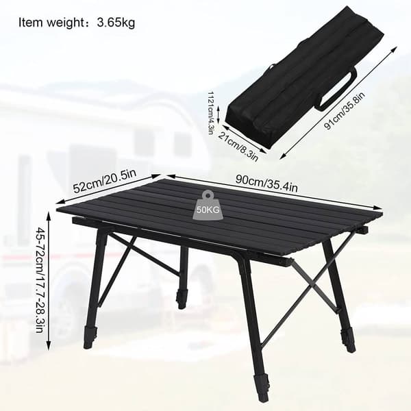 Rootz Ultimate campingbord - udendørsbord - bærbart skrivebord - vejrbestandigt, justerbar højde, let - 52,2 cm x (45 cm - 72 cm) x 90 cm