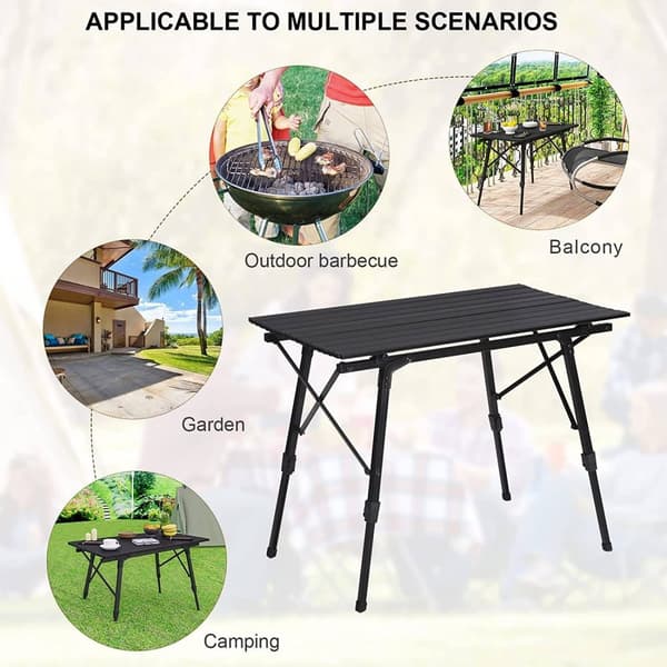 Rootz Ultimate campingbord - udendørsbord - bærbart skrivebord - vejrbestandigt, justerbar højde, let - 52,2 cm x (45 cm - 72 cm) x 90 cm